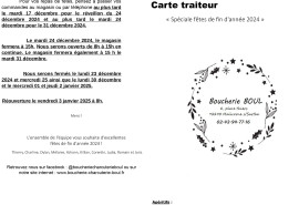 carte des plats de fin d'année pour la boucherie Boul page 1