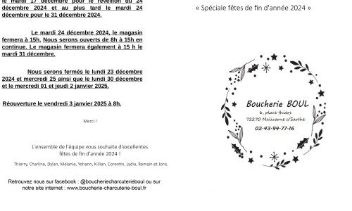 carte des plats de fin d'année pour la boucherie Boul page 1